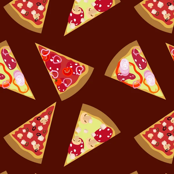 Pizza patrón sobre un fondo oscuro. Diseño de menú, cafetería, comida rápida . — Foto de Stock