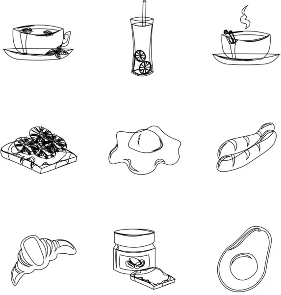 Conjunto de ingredientes de vectores para el desayuno. Huevos revueltos, tostadas , — Archivo Imágenes Vectoriales