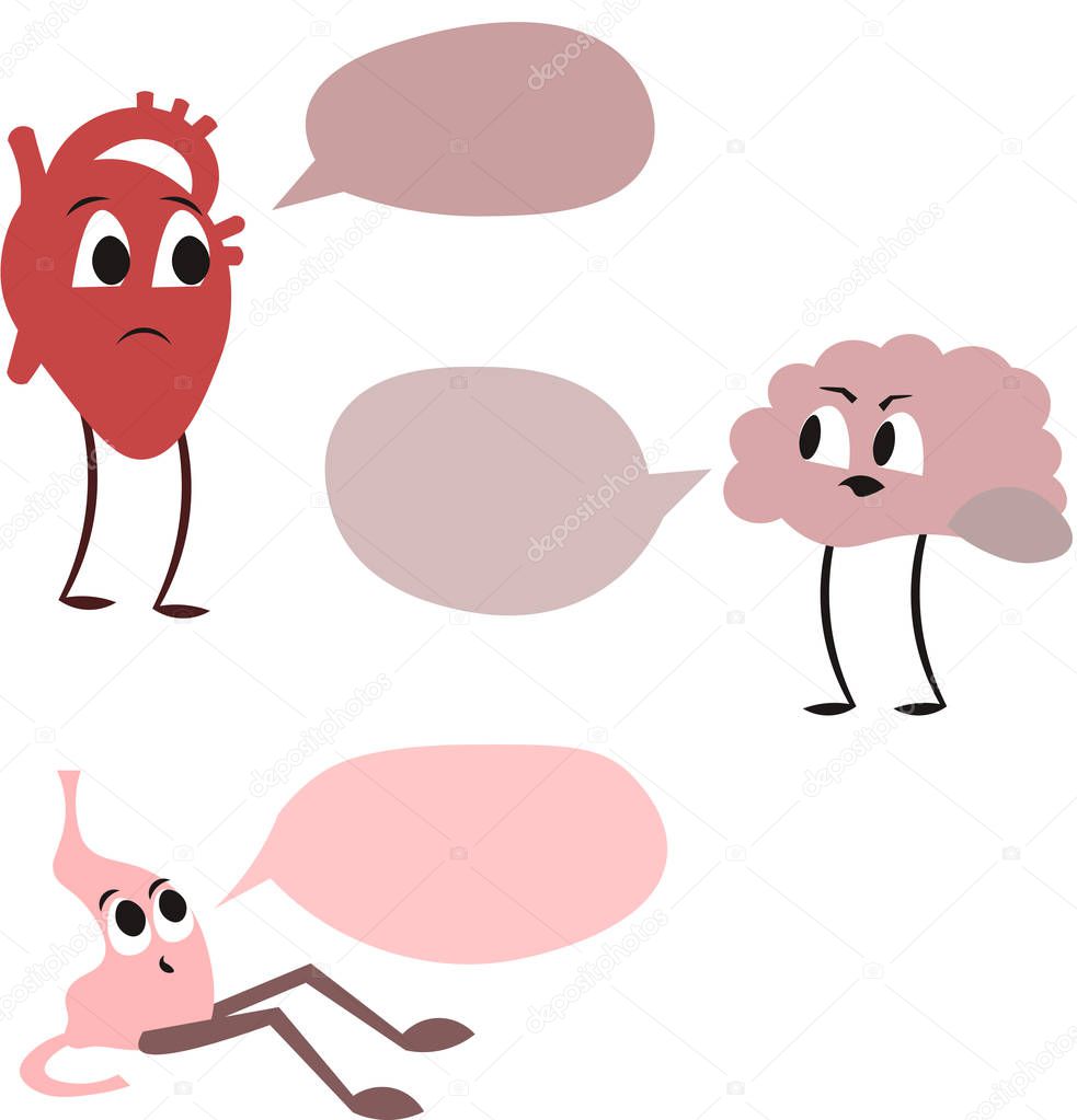 The dispute between the heart, brain and stomach. Comics. Design