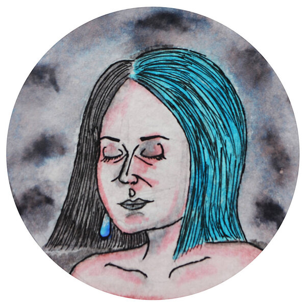 Женский акварельный портрет. Девушка с седыми и голубыми волосами
.