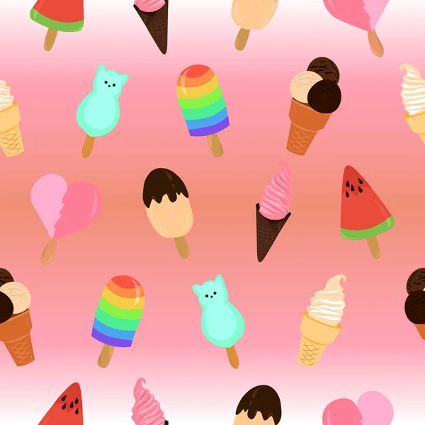 ピンクのグラデーション背景のアイスクリームパターン. — ストックベクタ