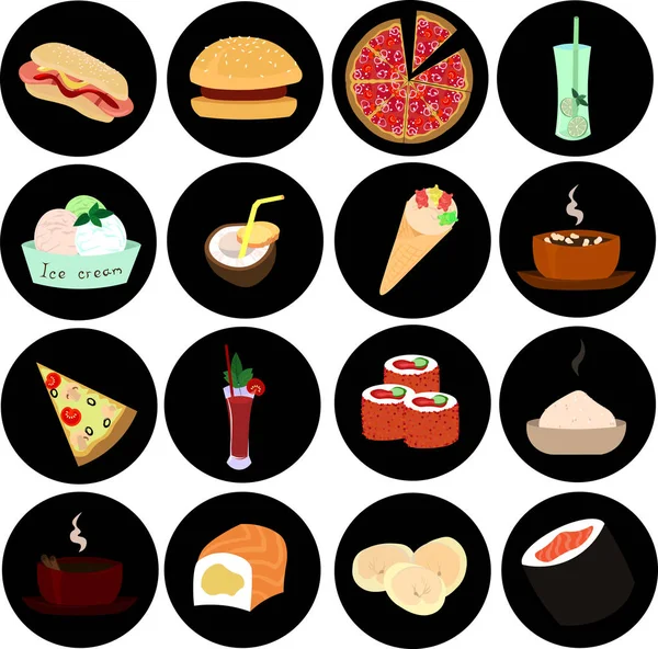 Ustaw pyszny posiłek. Fast food, desery, napoje. — Zdjęcie stockowe
