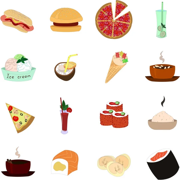 Eine köstliche Mahlzeit. Fast Food, Desserts, Getränke. — Stockfoto