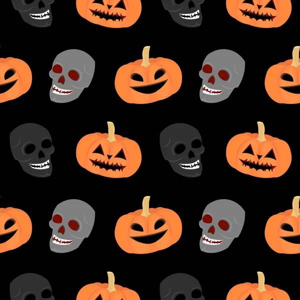 Halloween-Muster. Totenkopf, Kürbis auf schwarzem Hintergrund. — Stockfoto