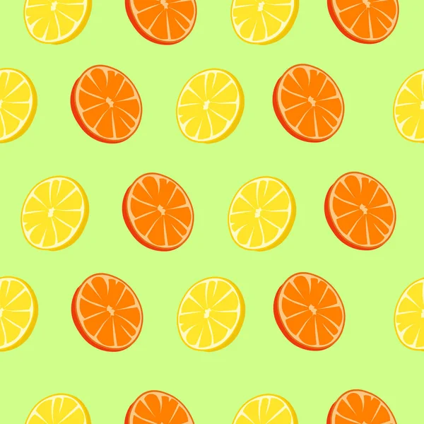 Pattern oranges, lemons on a green background. — Stock Photo, Image