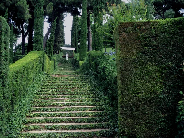 Sculpture Park. Trees, hedges, stairs. — Stock Photo, Image