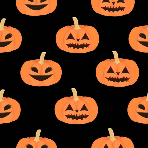 Patrón de Halloween. Calabaza sonriente sobre un fondo negro. Diseño — Archivo Imágenes Vectoriales