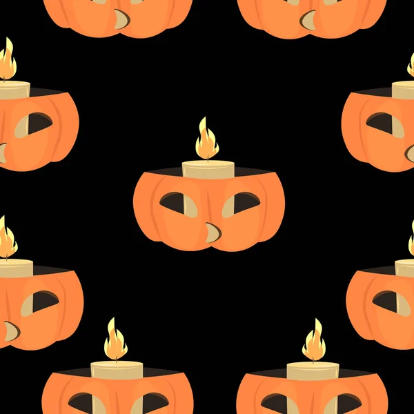 Patrón de Halloween. Calabaza con velas sobre fondo negro. D) — Archivo Imágenes Vectoriales