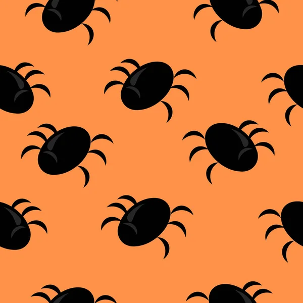 Uno schema di Halloween. Ragni neri su sfondo arancione. Progettazione — Vettoriale Stock