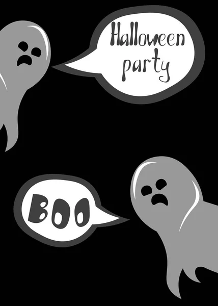Tarjeta de Halloween. Diálogo de fantasmas. Diseño para carteles, fiesta en — Archivo Imágenes Vectoriales