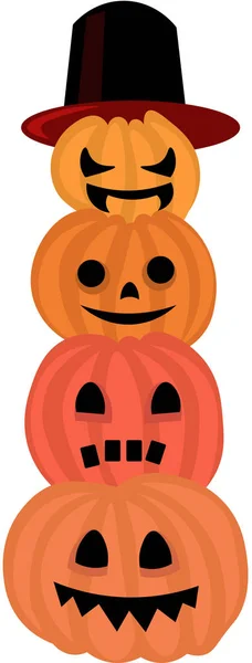 Halloween Cuatro calabazas una encima de la otra. Calabaza en un sombrero . — Archivo Imágenes Vectoriales