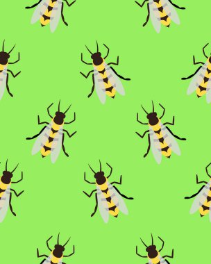Arılar, eşekarıları ve sinekler. Yeşil, pürüzsüz desen. Kartpostallar, baskılar, kıyafetler için tasarım. İlaç ve kozmetik ürünlerinin kaydı