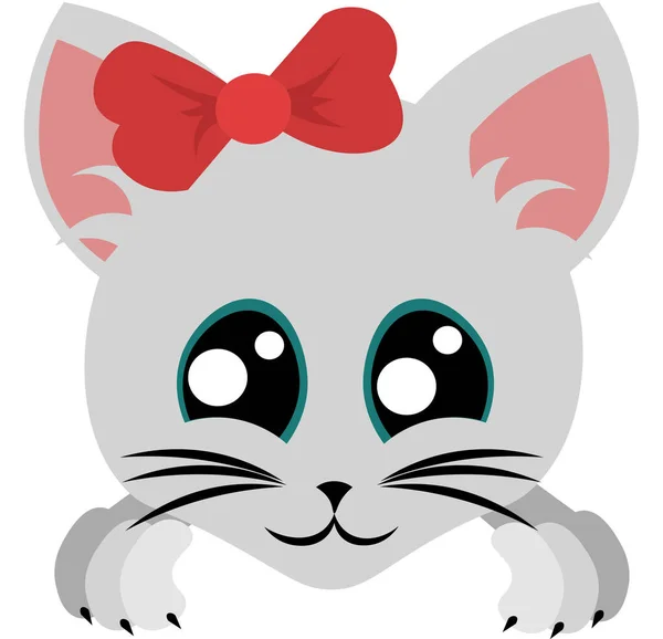 弓付きの白い子猫 国内猫 ペット 大きな青い目の銃口 ペットショップ 獣医クリニックや避難所のためのデザイン — ストックベクタ