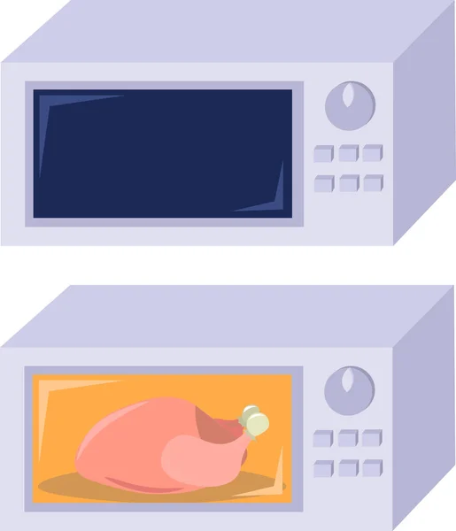 Mikrodalgayı Hazırla Etin Buzu Çözülüyor Tavuk Pişiriyorum Mutfak Için Aletleri — Stok Vektör