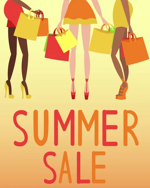 Summer Sale Seasonal Discounts Slender Tanned Legs Girls Women Short — Stock Vector