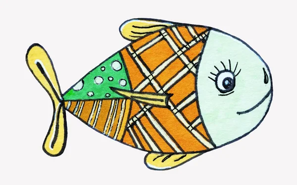 Habitantes Del Mar Peces Patrón Ilustración Marcadores Dibujo Como Elemento —  Fotos de Stock