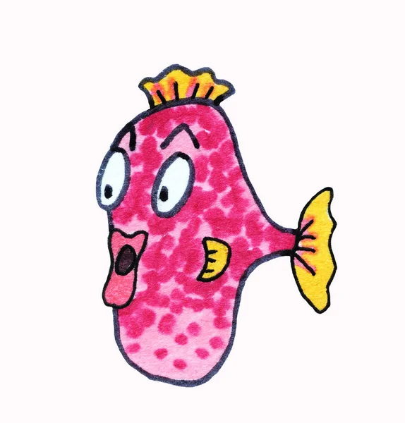 Obyvatelé Moře Ryby Vzor Ilustrace Kreslicí Značky Světlé Barevné Dětské — Stock fotografie