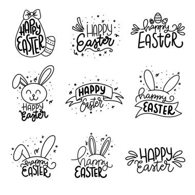 El yazılı Happy Easter Doodle ifadeler. Modern el çizimi kaligrafi Mutlu Paskalya.