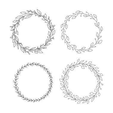 Vector set of handdrawn doodle frames and borders. Handdrawn elements, flowers, branches, swashes and flourishes clipart
