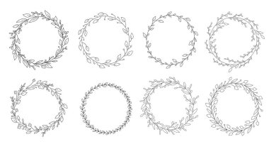 El ile çizilen Doodle çerçeveleri ve sınırları vektör kümesi. Handdrawn elemanları, çiçekler, dalları, süsler ve flourishes
