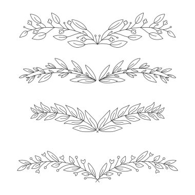 El ile çizilen Doodle çerçeveleri ve sınırları vektör kümesi. Handdrawn elemanları, çiçekler, dalları, süsler ve flourishes