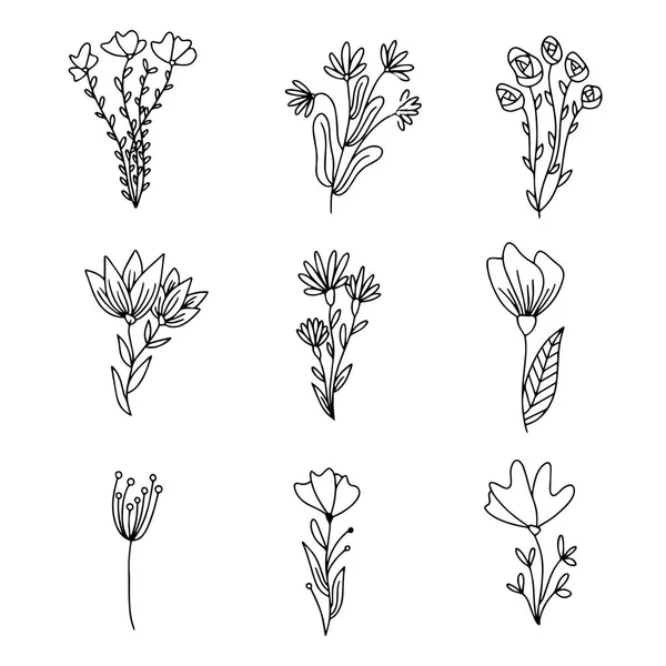 Vektor Uppsättning Handritade Doodle Ramar Och Gränser Handritade Element Blommor — Stock vektor