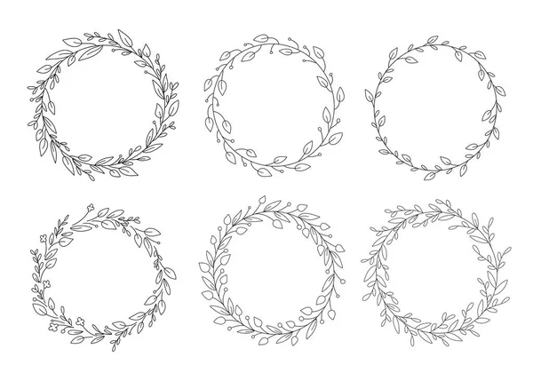 El ile çizilen Doodle çerçeveleri ve sınırları vektör kümesi. Handdrawn elemanları, çiçekler, dalları, süsler ve flourishes