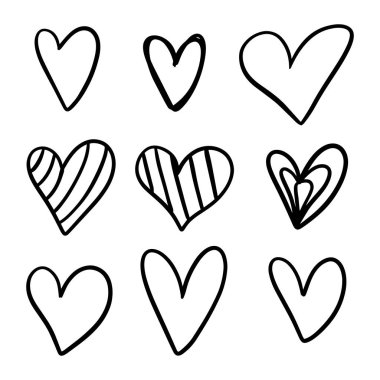 Bir dizi el çizilmiş kalp..