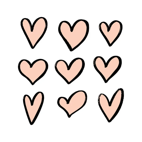 Set Hand Drawn Hearts — Stock Vector