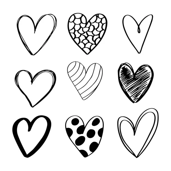 Set Hand Drawn Hearts — Stock Vector