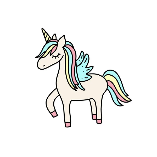 Unicorn Magic Doodles Cute Unicorn Pony Collection Magic Items Hand — Stock Vector