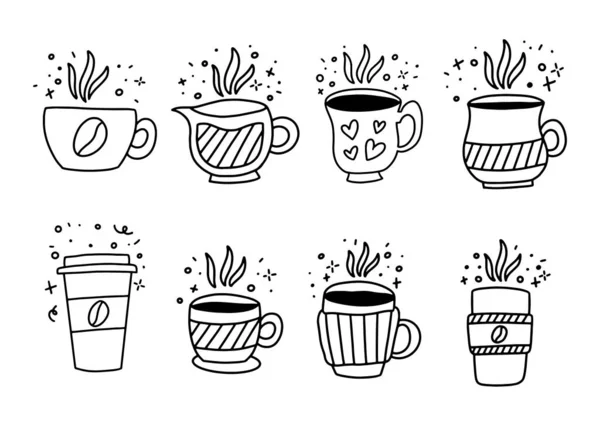 Set Von Handgezeichneten Vintage Kaffee Doodle Ikonen — Stockvektor