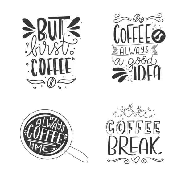 モダンなコーヒー文字のタイポグラフィ ファーストコーヒーです 手描きのレタリングフレーズ 現代のやる気書道の装飾 お見積もりでスクラップブッキングまたはジャーナルカード — ストックベクタ