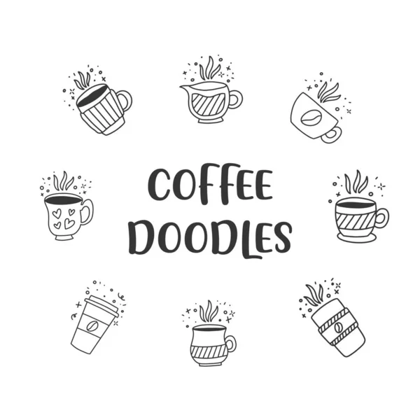 Set Von Handgezeichneten Vintage Kaffee Doodle Ikonen — Stockvektor