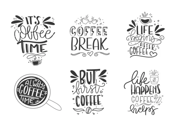 Modern Coffee Lettering Typography First Coffee Hand Drawn Lettering Phrase — Stock Vector