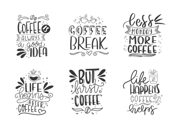 Modern Coffee Lettering Typography First Coffee Hand Drawn Lettering Phrase — Stock Vector