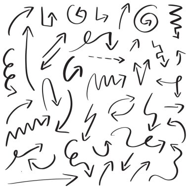 Vektör kaba el çizilmiş oklar beyaz arka planda izole