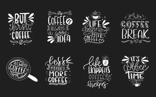 Modern Coffee Lettering Typography First Coffee Hand Drawn Lettering Phrase — Stock Vector