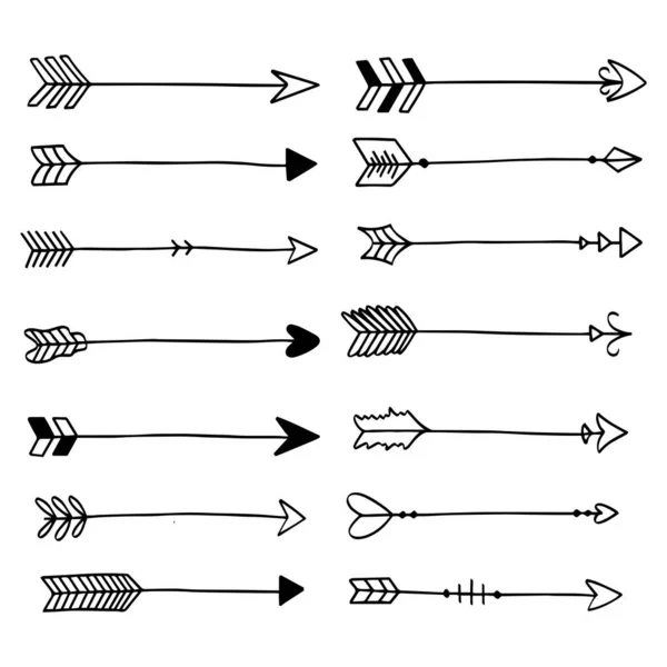 Flèches Vectorielles Dessinées Main Isolées Sur Fond Blanc — Image vectorielle