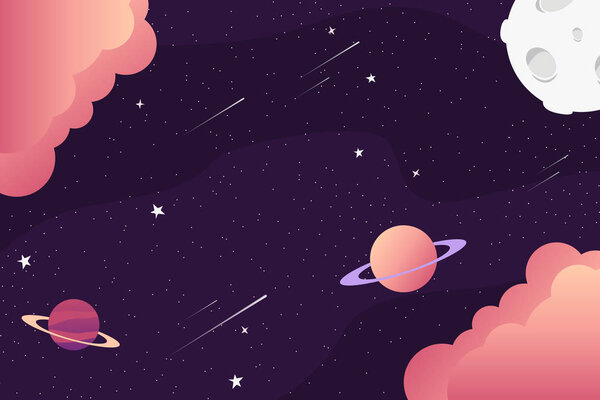 Vector space background with abstract elements: planets, moon, stars. Vector illustration. 