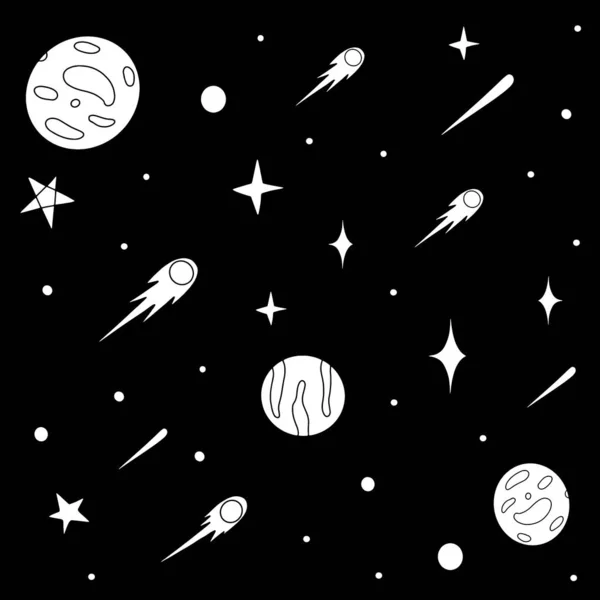 Hand Drawn Space Pattern Hand Sketched Space Doodle Background — Stock Vector