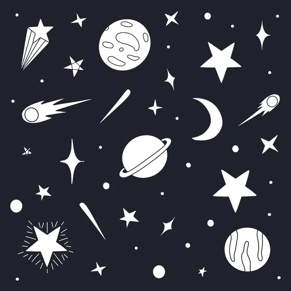 Hand drawn Space Pattern. Hand sketched space doodle background.