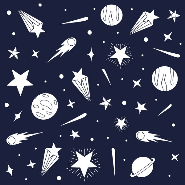 Hand drawn Space Pattern. Hand sketched space doodle background.