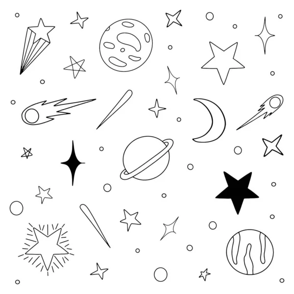 Hand Drawn Space Pattern Hand Sketched Space Doodle Background — Stock Vector