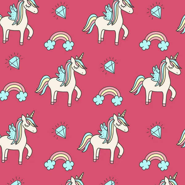 Słodkie Kreskówka Dziecinny Patterns Unicorn Wzór Tekstury Tła Jednorożec Bezszwowe — Wektor stockowy