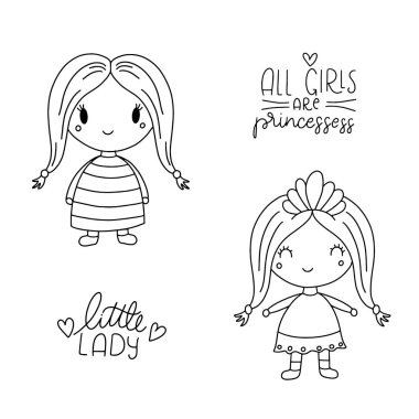 El çizilmiş Doğum Günü Kız Doodles Seti.