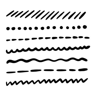 El Yapımı Altı Çizili Vuruş Seti. Grunge marker stilinde vektör vuruşları. 