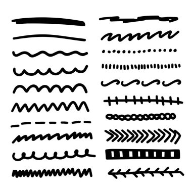 El Yapımı Altı Çizili Vuruş Seti. Grunge marker stilinde vektör vuruşları. 