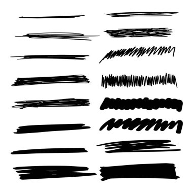 El Yapımı Altı Çizili Vuruş Seti. Grunge marker stilinde vektör vuruşları. 