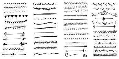 El Yapımı Altı Çizili Vuruş Seti. Grunge marker stilinde vektör vuruşları. 